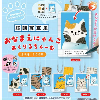 ◆ガチャ/ 証明写真風 おなまえにゃんこ あくりるチャーム【10月予約】